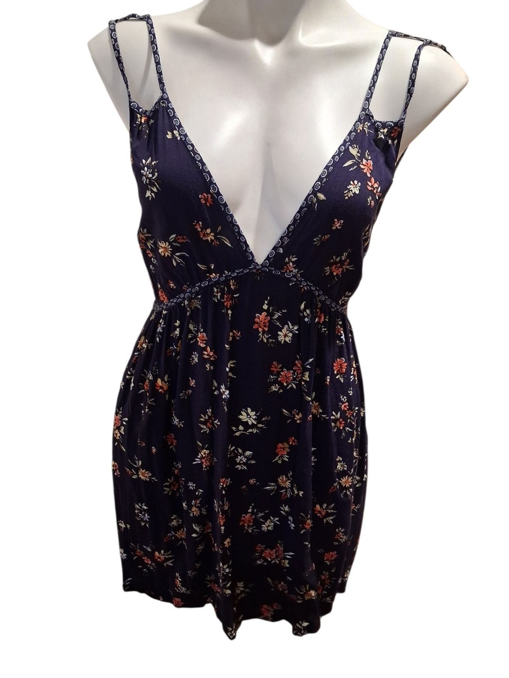 Navy Floral Spaghetti Strap V-Neck Sundress